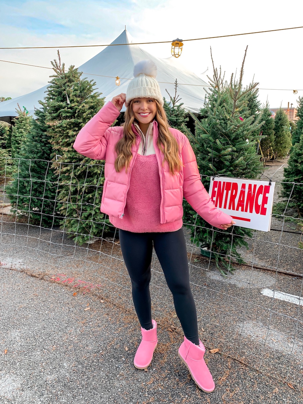 Pink puffer jacket outfit clearance